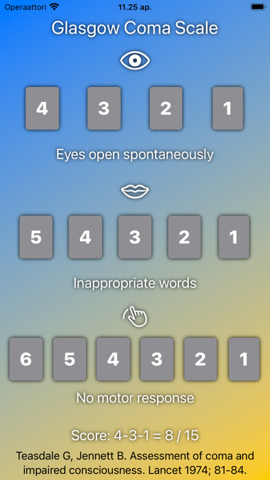 Emulate iPhone app Glasgow Coma Scale - SOG using MyAndroid Emulate iPhone app Glasgow Coma Scale - SOG using MyAndroid