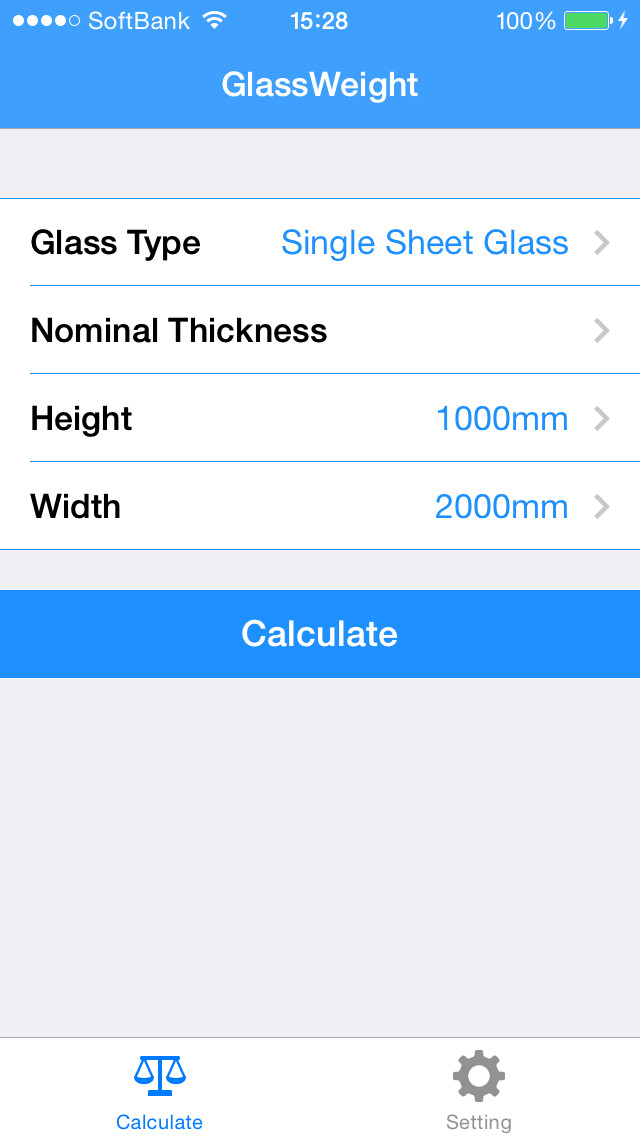 Emulate iPhone app GlassWeight - Glass Weight Calculator using MyAndroid Emulate iPhone app GlassWeight - Glass Weight Calculator using MyAndroid