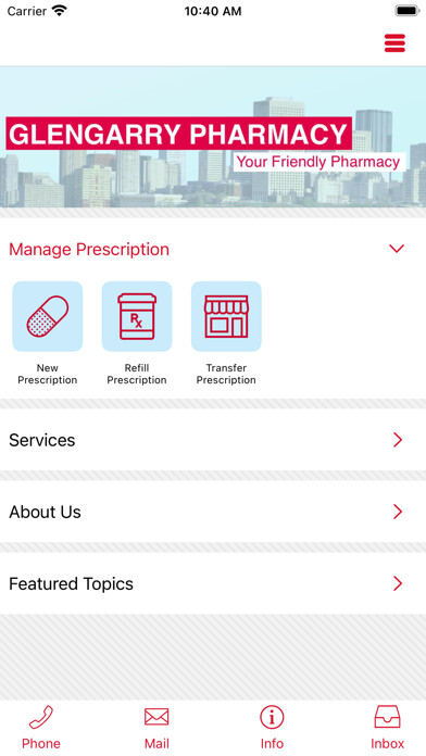 Emulate iPhone app Glengarry Pharmacy using MyAndroid