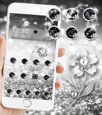Emulate Android APK Glitter Silver Flower Theme Wallpaper