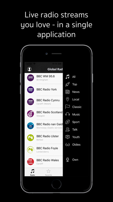 Emulate iPhone app Global Radio - top FM stations using MyAndroid