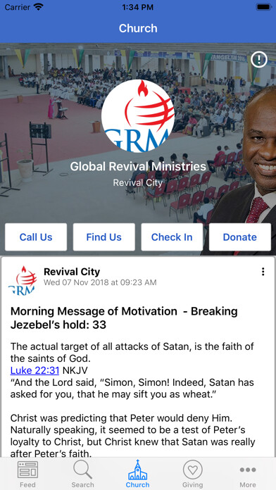 Emulate iPhone app Global Revival Ministries using MyAndroid