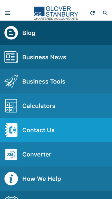 Emulate iPhone app Glover Stanbury Accountants using MyAndroid