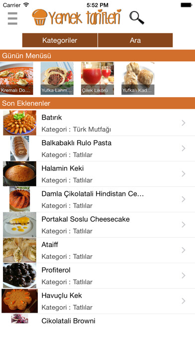 Emulate iPhone app Güncel Yemek Tarifleri using MyAndroid