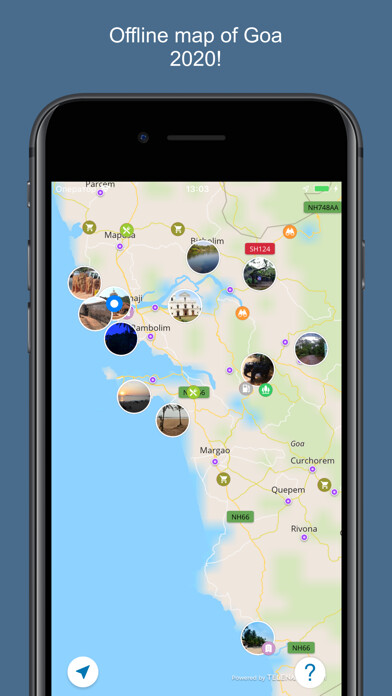 Emulate iPhone app Goa 2020 — offline map using MyAndroid
