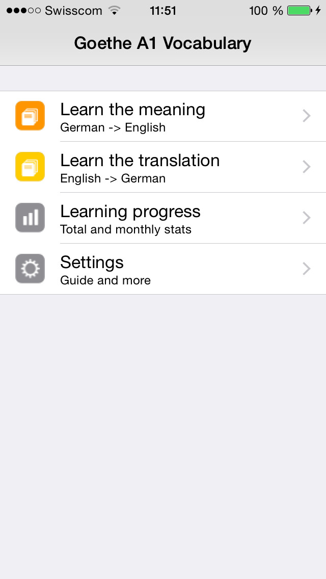 Emulate iPhone app Goethe A1 Vocabulary using MyAndroid Emulate iPhone app Goethe A1 Vocabulary using MyAndroid