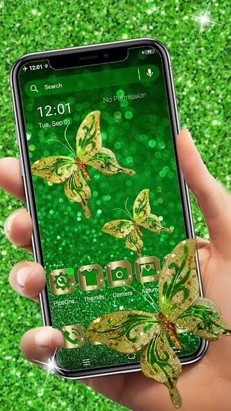 Run android online APK Golden Butterfly Glitter Theme from MyAndroid or emulate Golden Butterfly Glitter Theme using MyAndroid