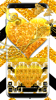 Emulate Android APK Gold Glitter Heart Keyboard Skin