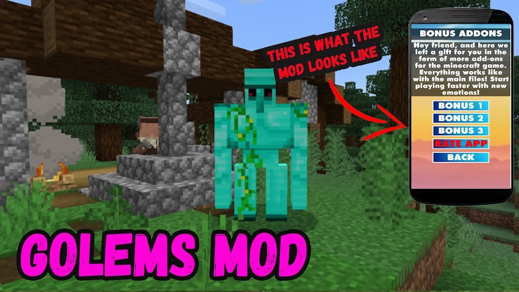 Run android online APK Golems Mod For Minecraft PE from MyAndroid or emulate Golems Mod For Minecraft PE using MyAndroid