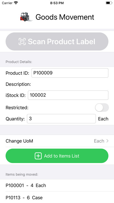 Emulate iPhone app Goods Move using MyAndroid
