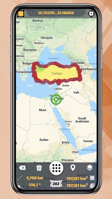 Emulate iPhone app GPS Alan Ölçümü using MyAndroid