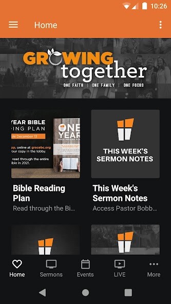 Emulate iPhone app Grace Baptist Church Knoxville using MyAndroid