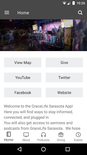 Emulate iPhone app GraceLife Church of Sarasota using MyAndroid