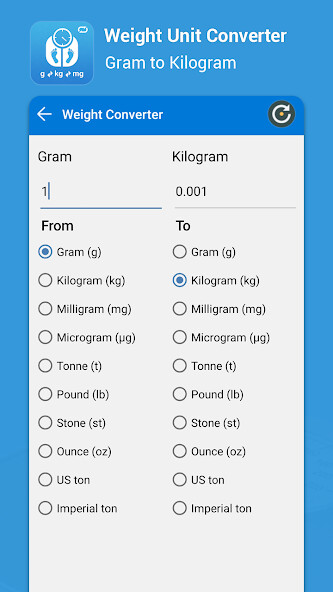 Run android online APK Gram , Kg ,Tons, Milli gram : Weight Convertor from MyAndroid or emulate Gram , Kg ,Tons, Milli gram : Weight Convertor using MyAndroid