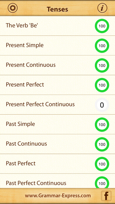 Emulate iPhone app Grammar Express: Tenses Lite using MyAndroid