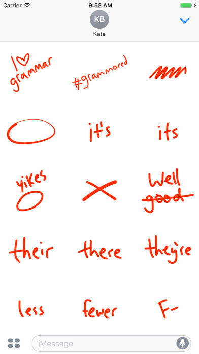 Emulate iPhone app Grammar sticker red pen edit stickers for iMessage using MyAndroid Emulate iPhone app Grammar sticker red pen edit stickers for iMessage using MyAndroid