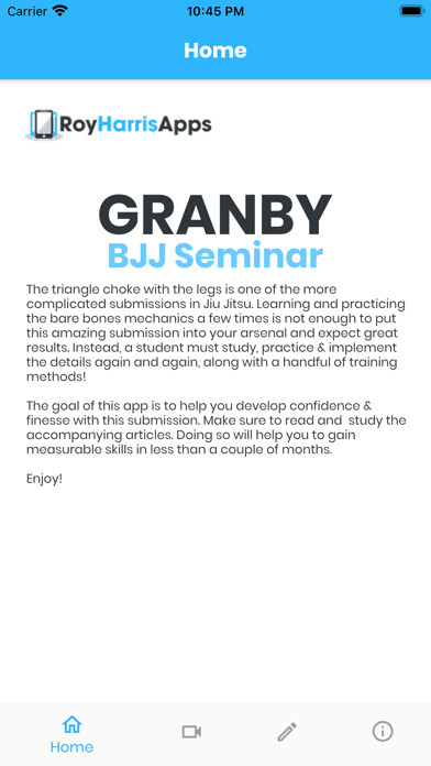 Emulate iPhone app Granby BJJ Seminar using MyAndroid