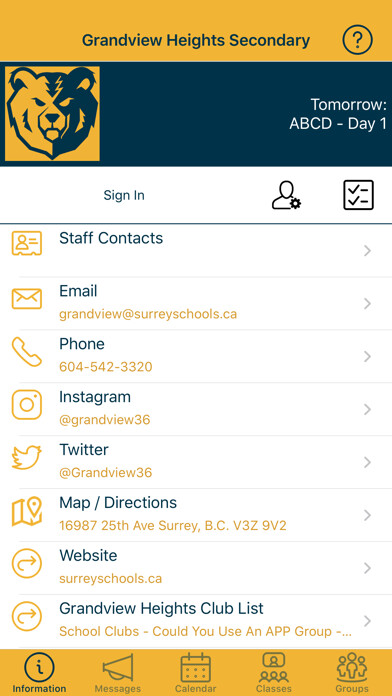 Emulate iPhone app Grandview Heights Secondary using MyAndroid Emulate iPhone app Grandview Heights Secondary using MyAndroid