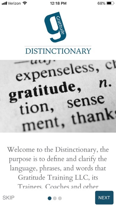 Emulate iPhone app Gratitude Distinctionary using MyAndroid