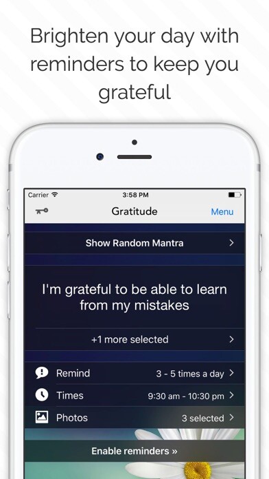 Emulate iPhone app Gratitude Reminders for optimism and happiness using MyAndroid