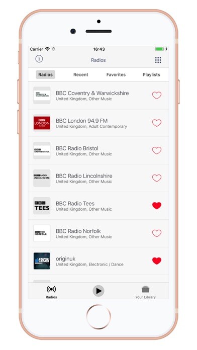 Emulate iPhone app Great Britain Radio - AM/FM using MyAndroid