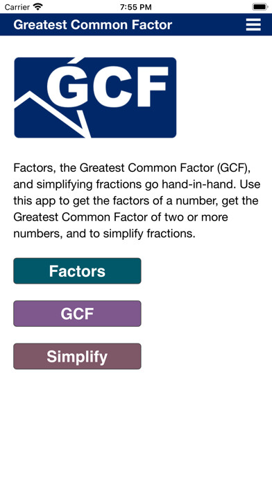 Emulate iPhone app Greatest Common Factor using MyAndroid