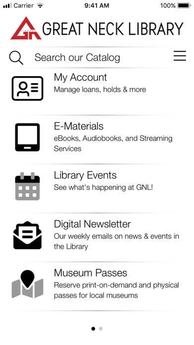 Emulate iPhone app Great Neck Library Mobile using MyAndroid