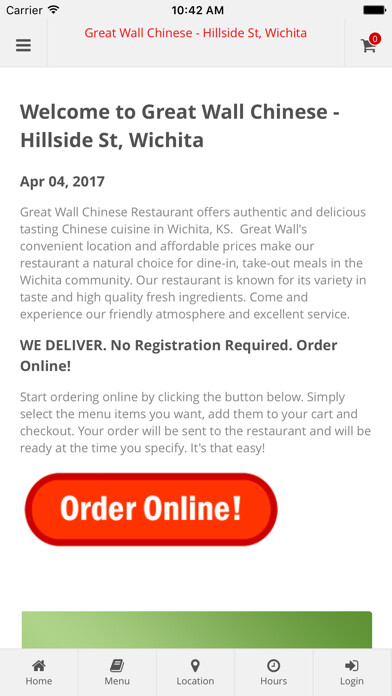 Emulate iPhone app Great Wall Chinese Wichita using MyAndroid Emulate iPhone app Great Wall Chinese Wichita using MyAndroid