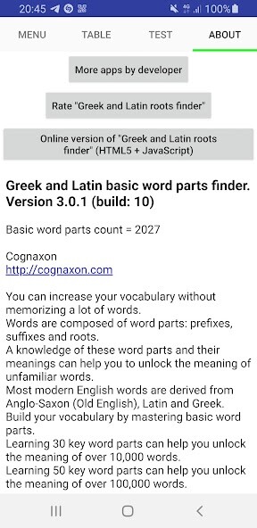 Emulate iPhone app Greek and Latin roots finder using MyAndroid Emulate iPhone app Greek and Latin roots finder using MyAndroid