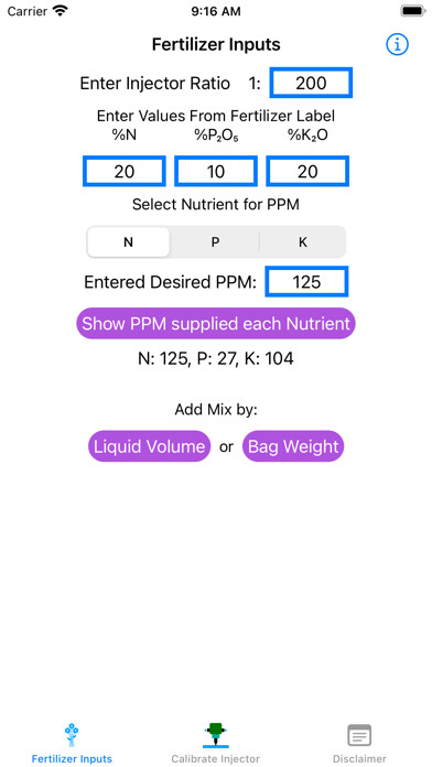 Emulate iPhone app Greenhouse Fertilizer using MyAndroid