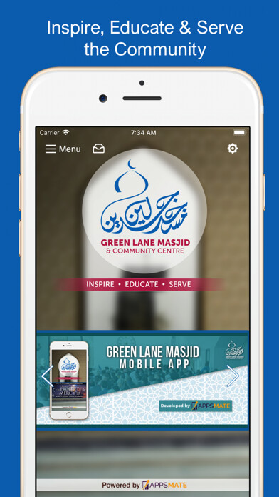 Emulate iPhone app Green Lane Masjid using MyAndroid