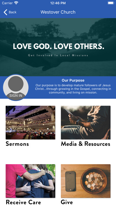 Emulate iPhone app Greensboro Westover Church using MyAndroid
