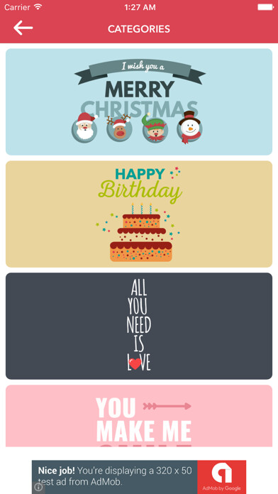 Emulate iPhone app greeting cards & ecards maker using MyAndroid