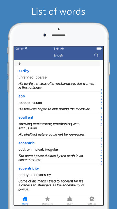 Emulate iPhone app GRE word list - quiz, flashcard and match game using MyAndroid