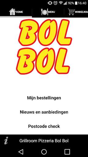 Run android online APK Grillroom Pizzeria Bol Bol Rotterdam from MyAndroid or emulate Grillroom Pizzeria Bol Bol Rotterdam using MyAndroid