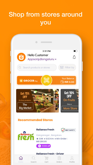 Emulate iPhone app Grocer - Online Grocery using MyAndroid