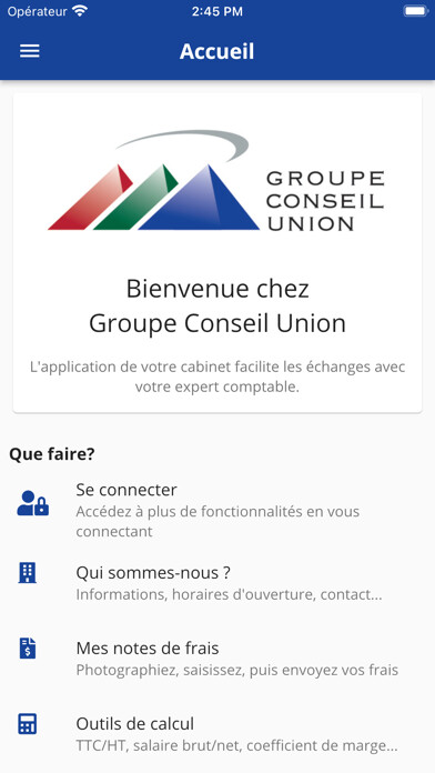 Emulate iPhone app Groupe Conseil Union using MyAndroid