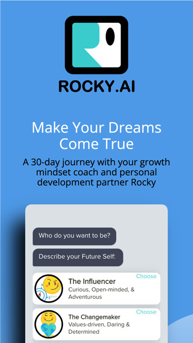 Emulate iPhone app Growth Mindset AI Coach Rocky using MyAndroid