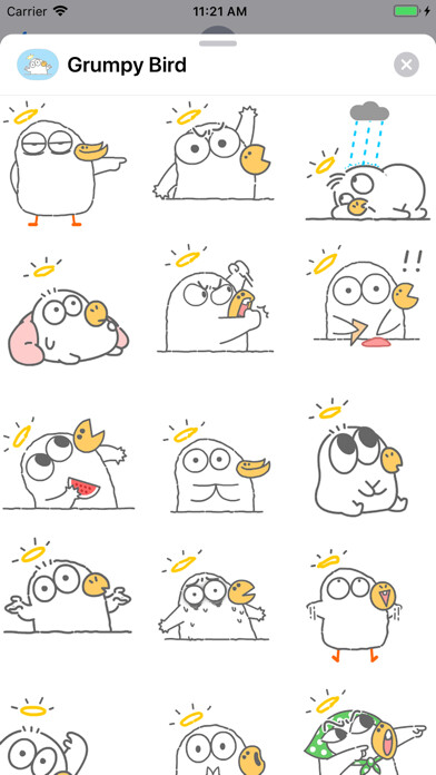 Emulate iPhone app Grumpy Bird Animated Stickers using MyAndroid