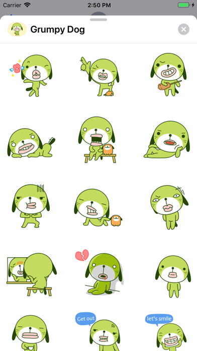 Emulate iPhone app Grumpy Dog Animated Stickers using MyAndroid