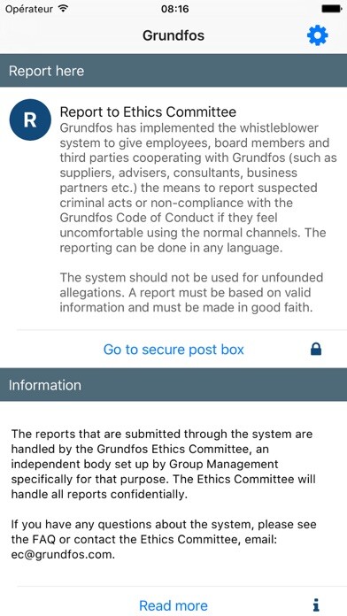 Emulate iPhone app Grundfos Whistleblower System using MyAndroid