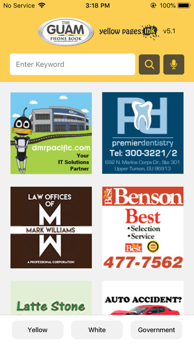 Emulate iPhone app Guam Phone Book using MyAndroid