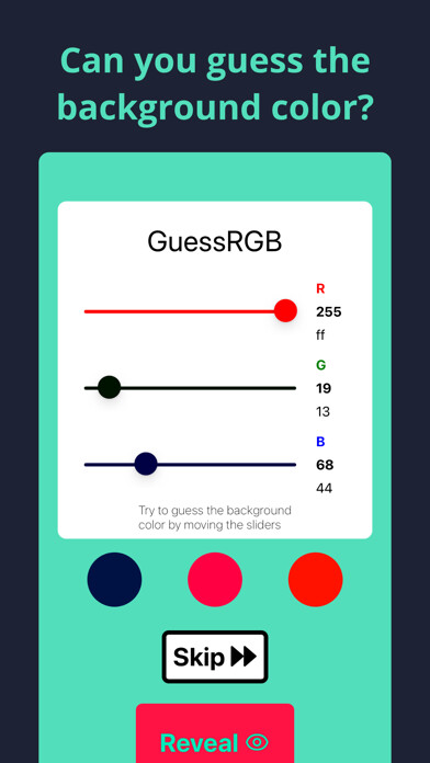 Emulate iPhone app GuessRGB: Guess the Color using MyAndroid Emulate iPhone app GuessRGB: Guess the Color using MyAndroid