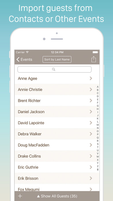 Emulate iPhone app Guest List Organizer Pro using MyAndroid