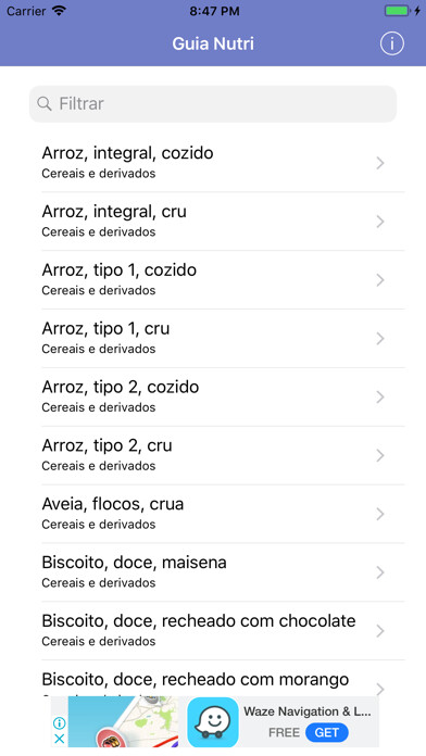 Emulate iPhone app Guia Nutri using MyAndroid