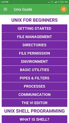 Run android online APK Guide Of Unix from MyAndroid or emulate Guide Of Unix using MyAndroid