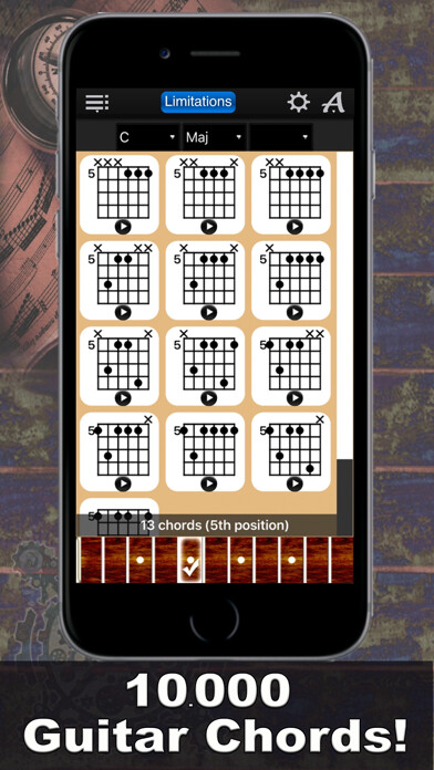 Emulate iPhone app Guitar Chords Compass Lite using MyAndroid