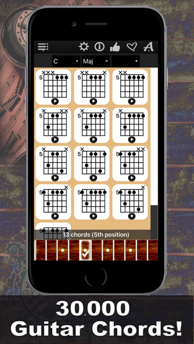 Emulate iPhone app Guitar Chords Compass using MyAndroid