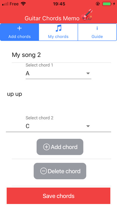 Emulate iPhone app Guitar Chords Memo using MyAndroid