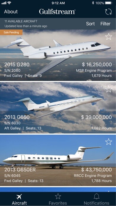 Emulate iPhone app Gulfstream Pre-Owned Aircraft using MyAndroid